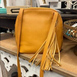 HOBO Mustard Yellow Crossbody Bag with Tassel